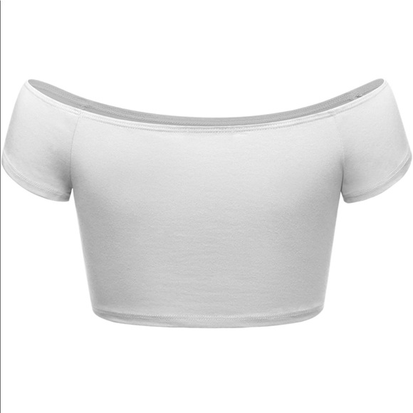 FPT Womens Basic Short Sleeve Off The Shoulder Crop Top WHITE SMALL - Picture 2 of 3